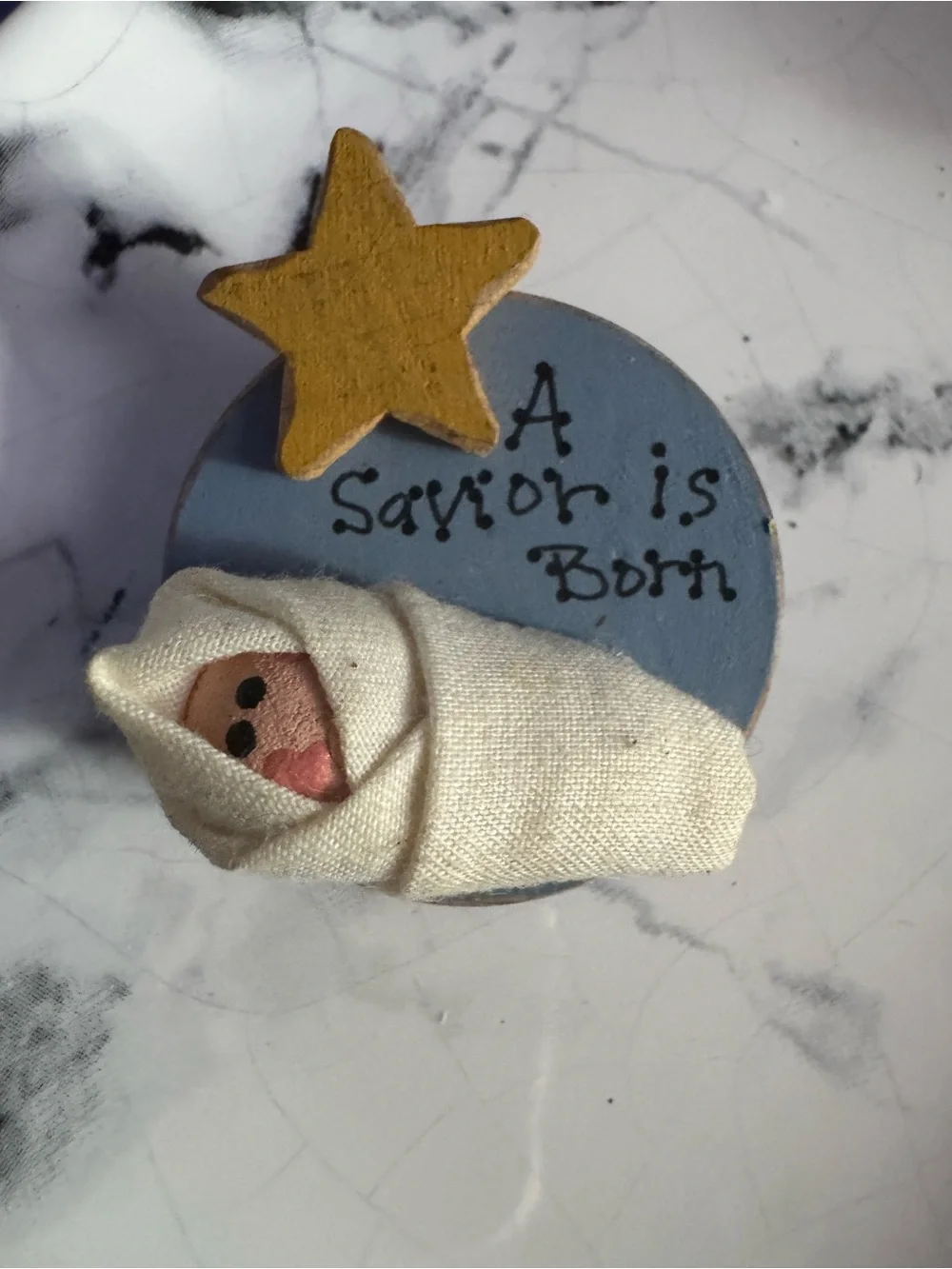 Vintage Handmade 'A Savior is Born' Mini Nativity Pin with Star